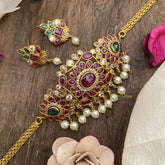 Vriksham Premium Kemp Stone High Neck Choker-Pearl-G16256